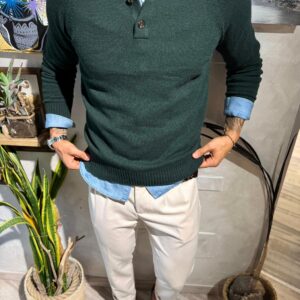 Polo in lana manica raglan verde