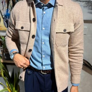 Cardigan/Overshirt in lana beije