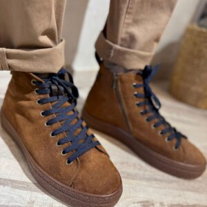 Stivaletto zip caffé laccio blu/ caffè