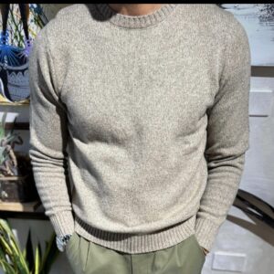Maglia mouliné in lana verde/sabbia
