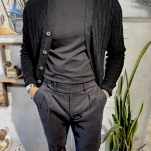 Cardigan in cotone a coste ricamato Black