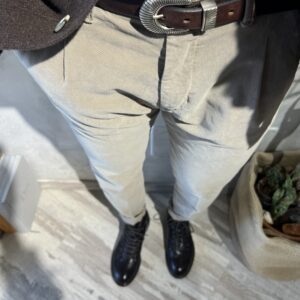Pantalone velluto diagonale con pence - sabbia