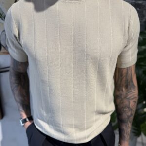 Maglia filo cotone piquet costa larga sabbia