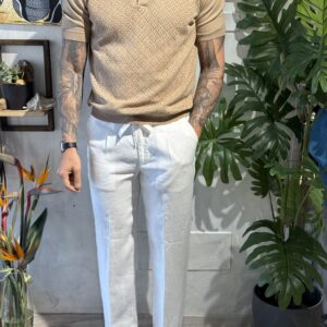 Panta-laccio lino con elastico  bianco