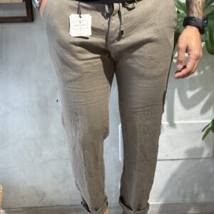 Pantalone con laccio in lino - tortora